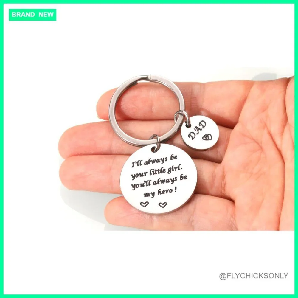 Stainless Steel Father Daughter Keychain, Hero Dad Gift for Birthday Christmas